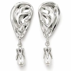 Ear Silver Tone Pearl Drop Earrings, view 1
