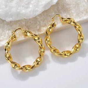 Kat Twisted Hoop Earrings in Gold Tone