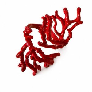 Coral Exaggerated Openable Red Cuff Bracelet, view 3