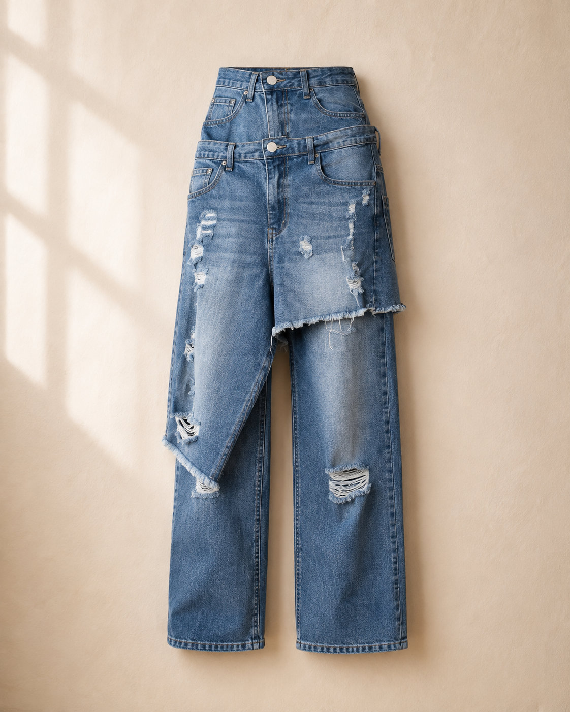 Distressed wide-leg jeans, clothing category